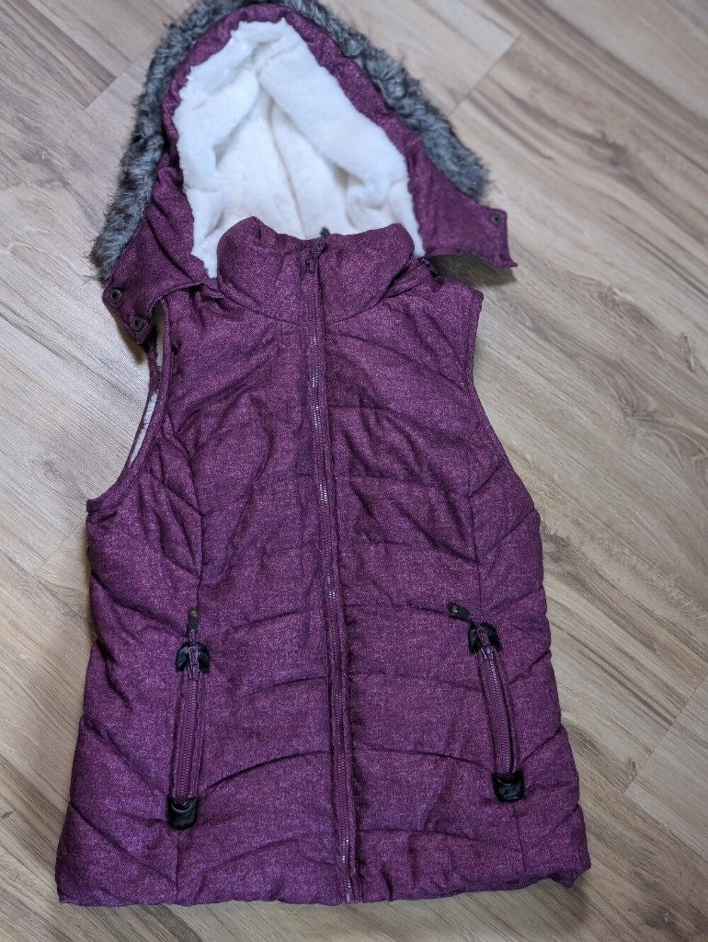 Green Tea Puffer Vest Faux Fur Sherpa Lined Quilted Fleece Magenta Womens Small